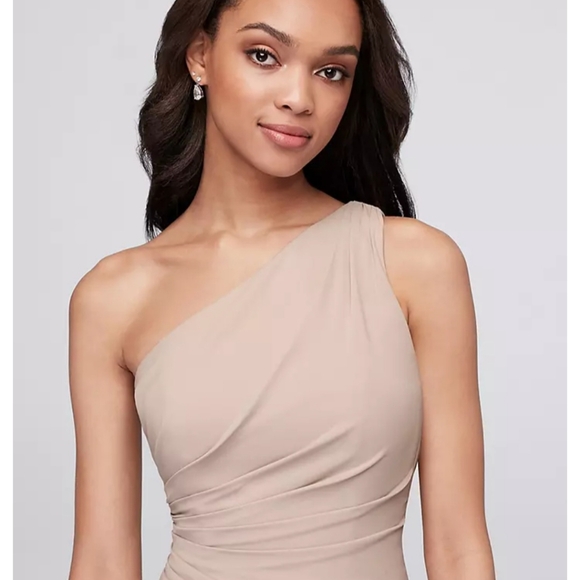 NWT Davids Bridal Georgette Cascade Dress F19832 Size 14 Juniper Green - Picture 4 of 11